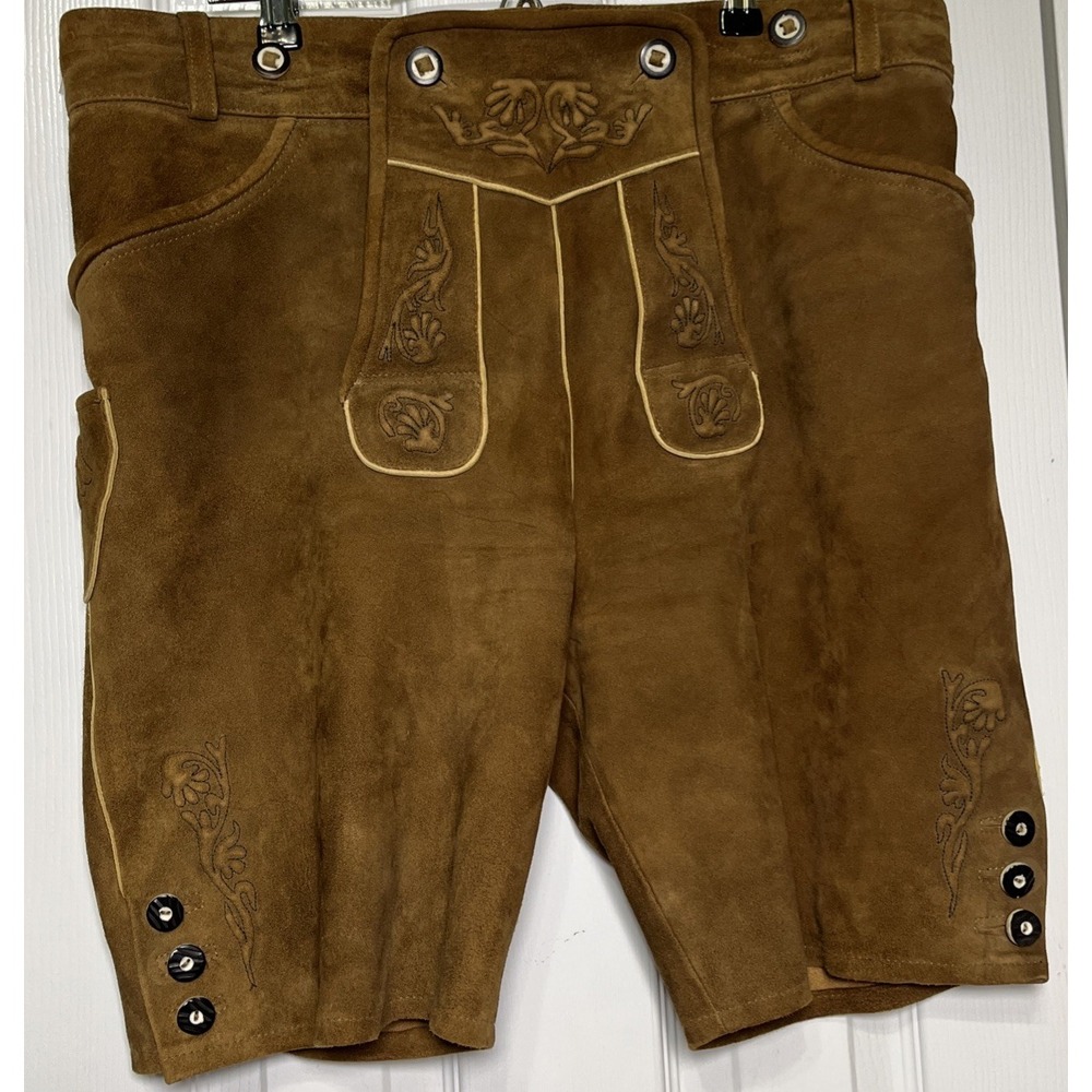 Country Maddox Lederhosen Mens Waist 38"Suede Embroidered Shorts Oktoberfest